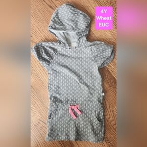 Wheat Gray Hooded Dress with Pink Accent